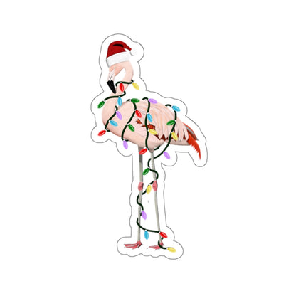 Flamingo with Fairy Lights and Santa Claus Hat Christmas Bird Sticker