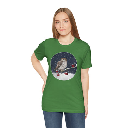 Owl on a Winter Branch Birdwatcher Christmas Bird T-Shirt