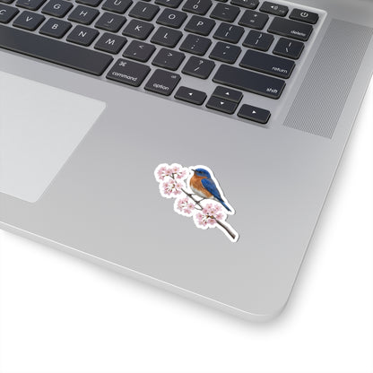 Bluebird Cherry Blossom Sticker | Glossy Floral Bird Decal | Spring Laptop Sticker