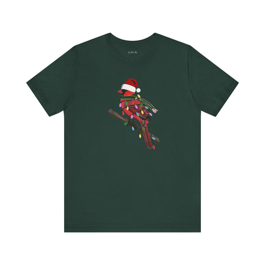 Cardinal with Fairy Lights Christmas Bird T-Shirt