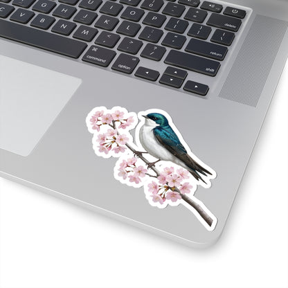 Tree Swallow Stickers – bird sticker and cherry blossoms style