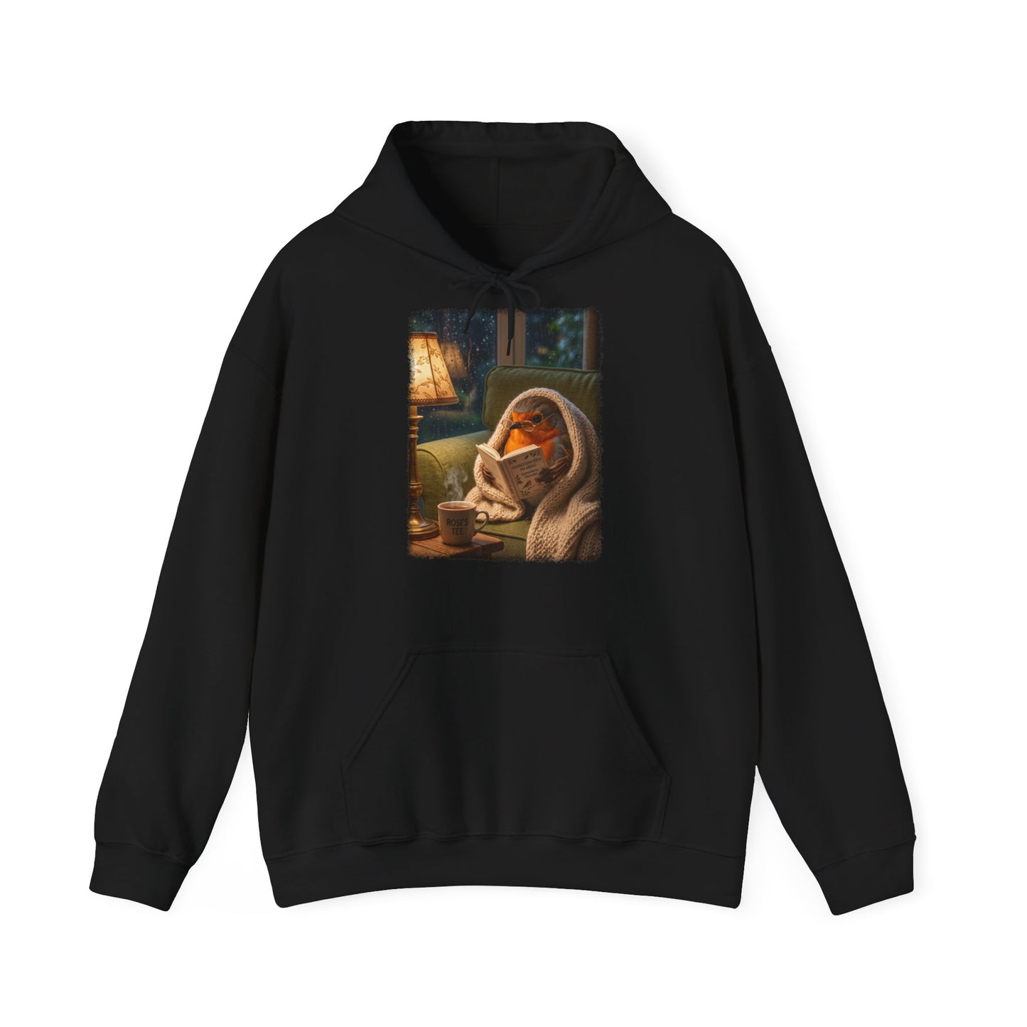 Gemütlicher Rotkehlchen Hoodie mit Lese-Motiv | Süßer Vogel Kapuzenpullover für Buchliebhaber
