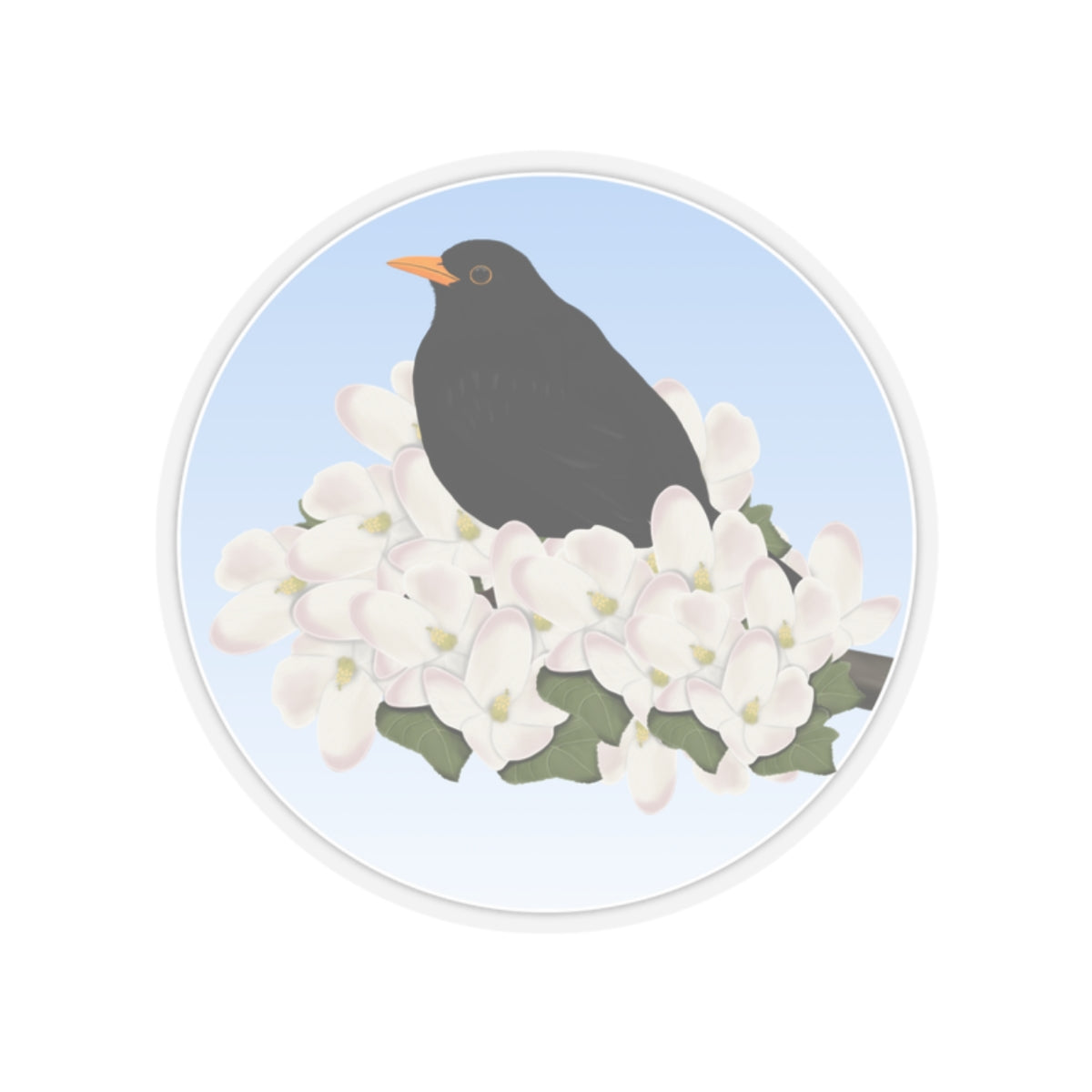 Blackbird Spring Apple Blossoms Bird Kiss-Cut Sticker
