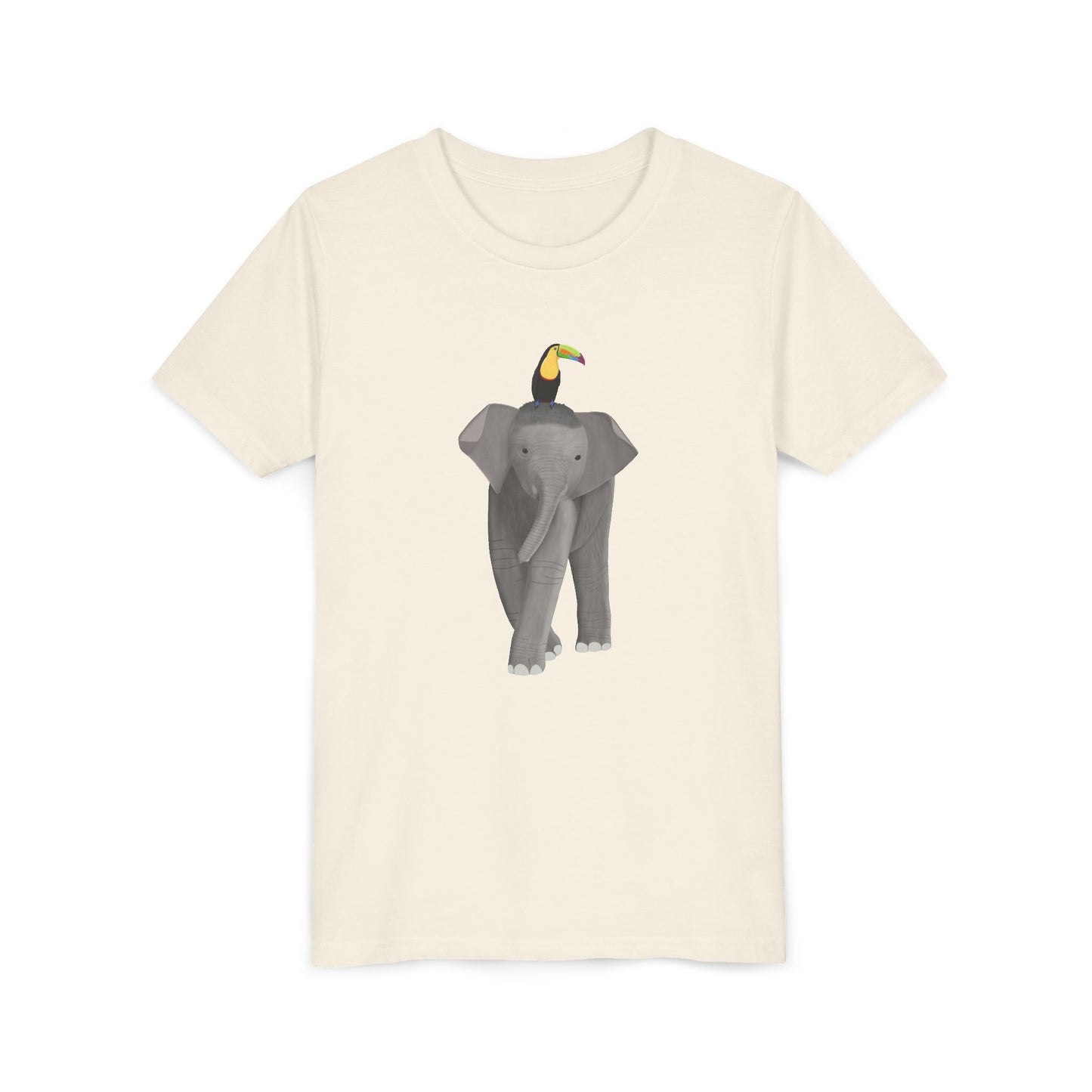 Elephant with Keel Billed Toucan Bird Youth T-Shirt