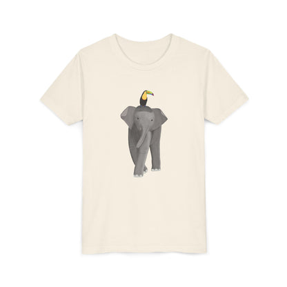 Elephant with Keel Billed Toucan Bird Youth T-Shirt