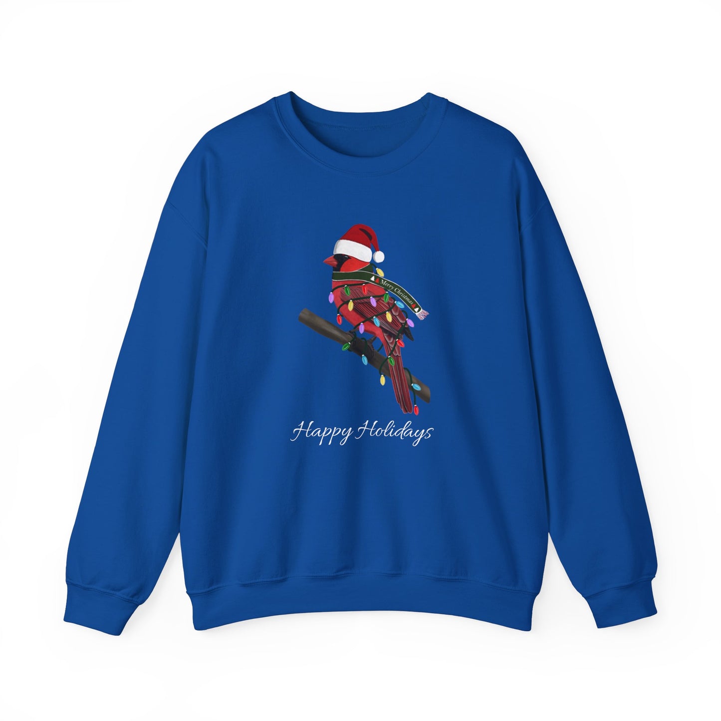 Cardinal with Fairy Lights as Santa Happy Holidays Birdwatcher Christmas Bird Sweatshirt