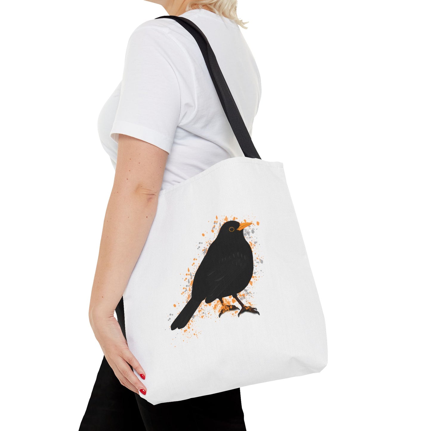 Amsel Tragetasche 40x40cm Vogel Tasche Weiß für Vogelbeobachter