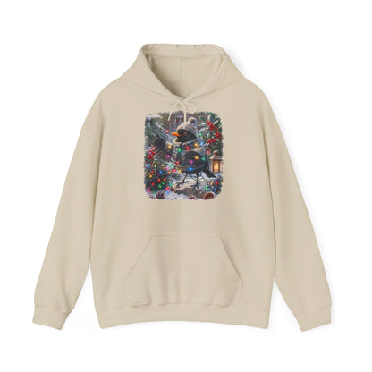Premium Hoodie Amsel und die Lichterkette im winterlichen Garten für Vogelbeoachter