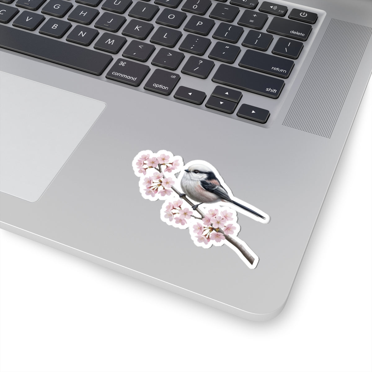 Long Tailed Titmouse Cherry Blossom Sticker | Glossy Floral Bird Decal | Spring Laptop Sticker