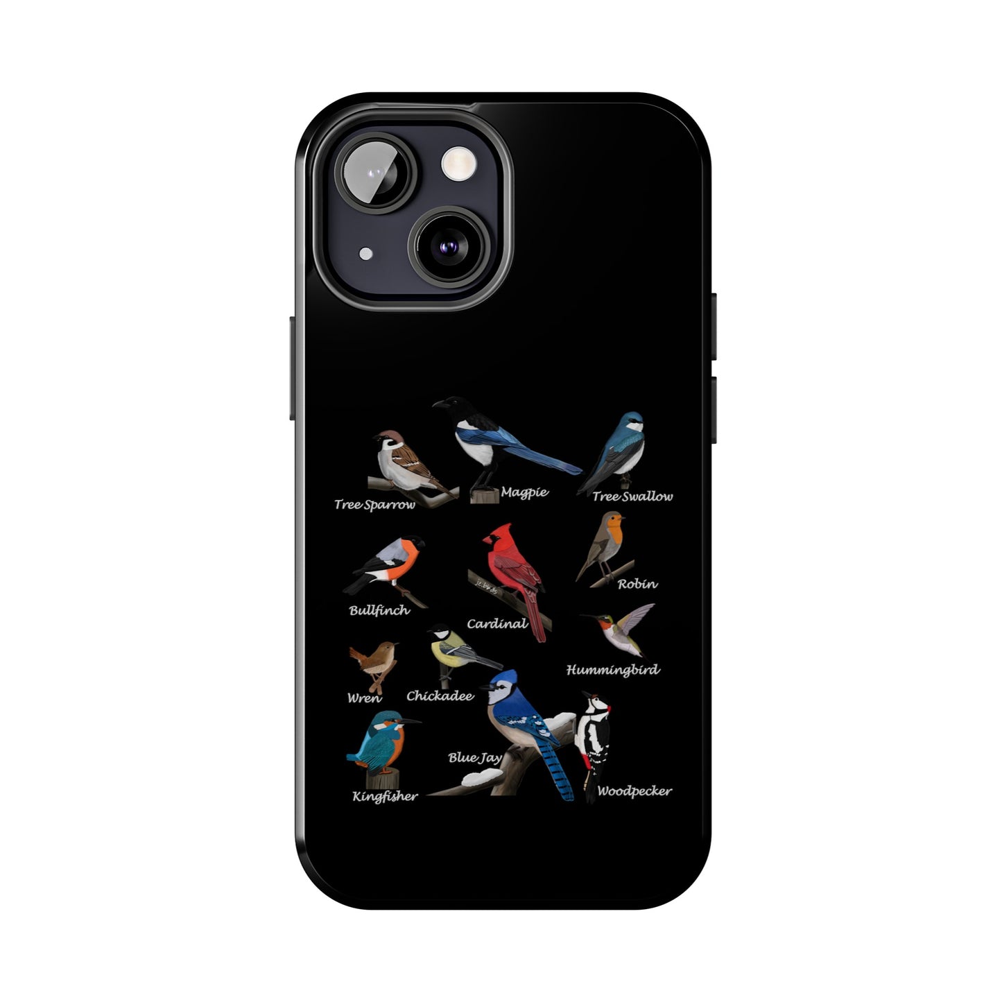 Garden Birds Blue Jay Cardinal Bullfinch Bird Art Tough Phone Case Black