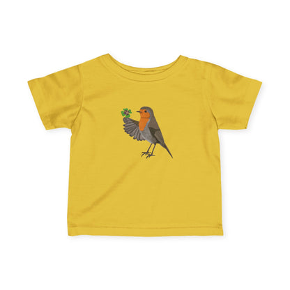 Süßes Rotkehlchen mit Glücksklee Vogel Tiermotiv T-Shirt für Babys und Kleinkinder