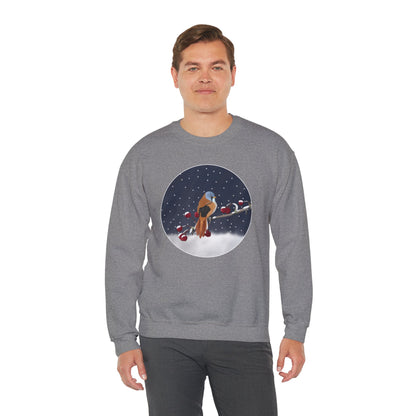 Bearded Reedling on a Winter Branch Birdwatcher Christmas Bird Sweatshirt