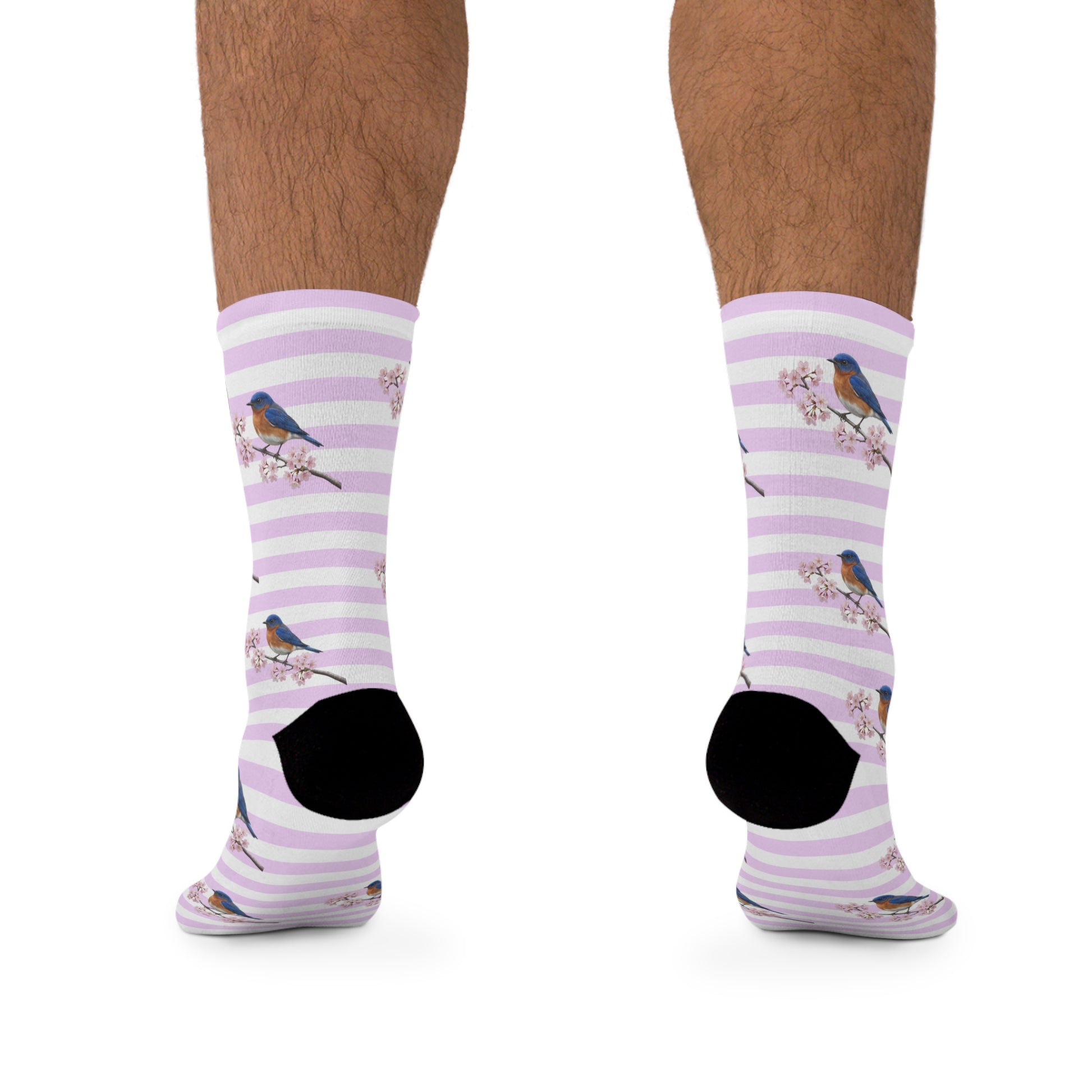 Pink Cherry Blossom Bluebird Socks – Cute Birdwatching & Bird Lover Gift – Accessories,