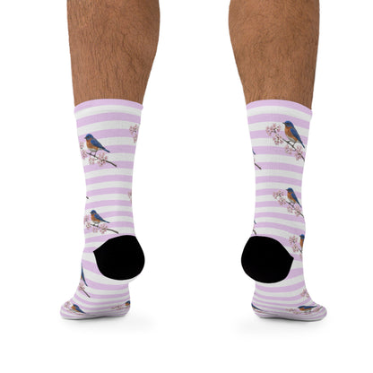 Pink Cherry Blossom Bluebird Socks – Cute Birdwatching & Bird Lover Gift – Accessories,
