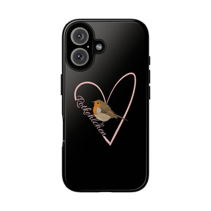 Rotkehlchen mit Herz Premium Handyhülle – Doppelt Geschützt & Rundum Bedruckt Schwarz