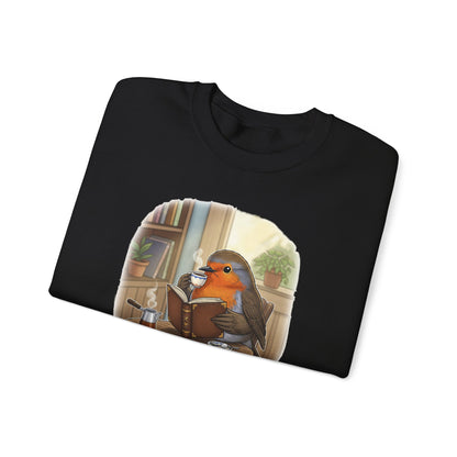 Robin Reads Books and Drinks Coffee Bird Sweatshirt Funny Book & Bird Lovers