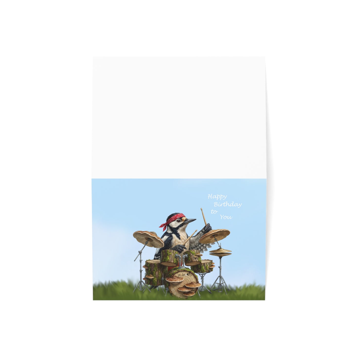 Woodpecker with Drums Birthday Card – Premium Matte Happy Bird Greeting – Cards