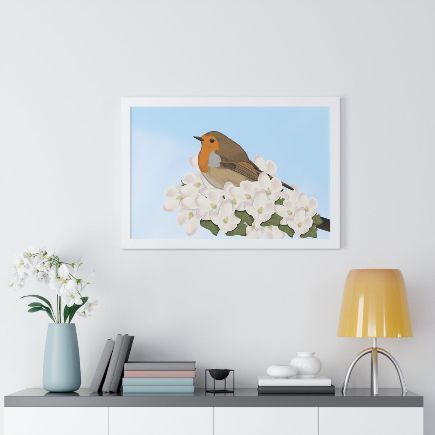 Robin Spring Blossoms Bird Framed Poster