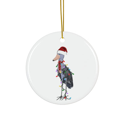 Shoebill as Santa Ceramic Bird Christmas Ornament | Durable Double-Sided Bird Lover Decor