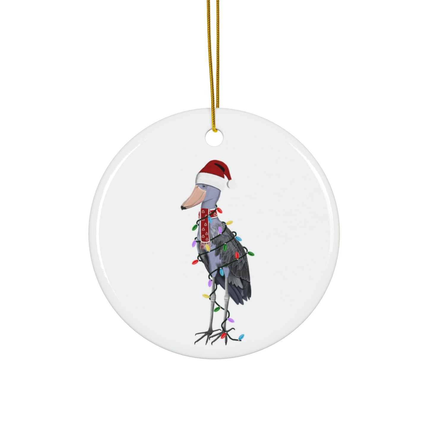 Shoebill as Santa Ceramic Bird Christmas Ornament | Durable Double-Sided Bird Lover Decor