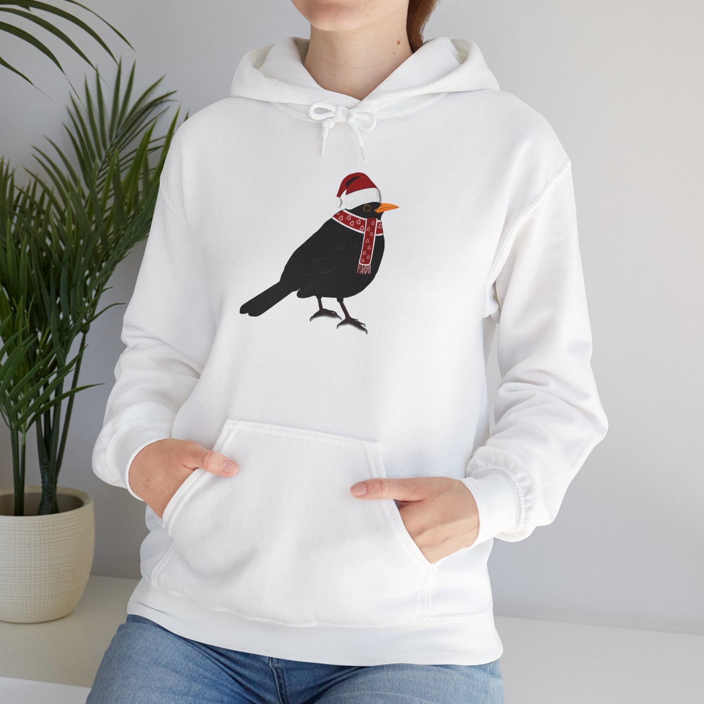 Blackbird Christmas Bird with Santa Hat Birdwatcher Birdlover Hoodie