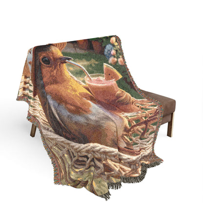 Robin Rosi Hammock Woven Blanket - Cozy Cottagecore Bird Watcher Tapestry Throw