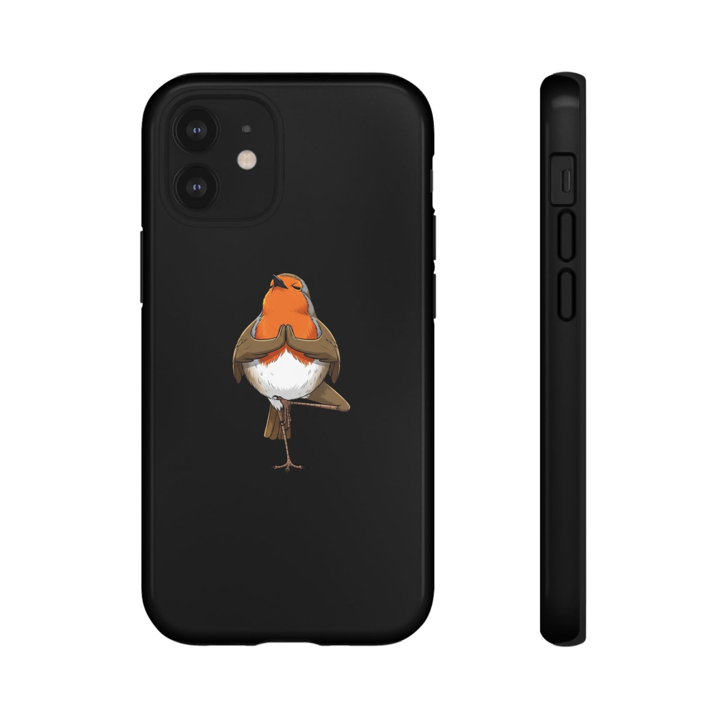 Rotkehlchen Yoga Premium Handyhülle – Doppelt Geschützt & Rundum Bedruckt Schwarz