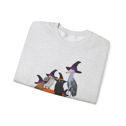 Robin Shoebill Owl Rabbit with Cat Happy Halloween Birds Sweatshirt