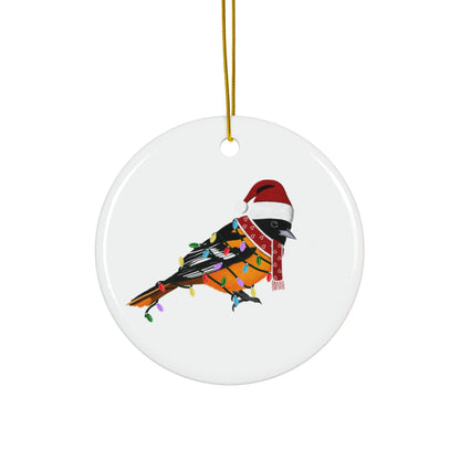 Baltimore Oriole as Santa Ceramic Bird Christmas Ornament | Durable Double-Sided Bird Lover Decor