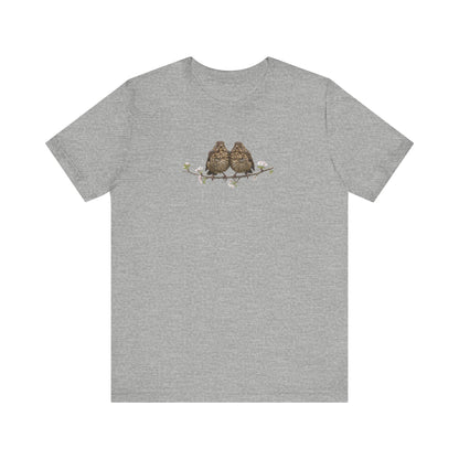 Blackbird Fledgling T-Shirt | Spring Blossoms Unisex Graphic Tee for Bird Watchers