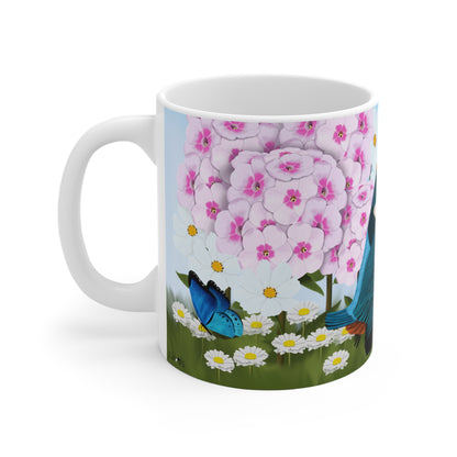 Kingfisher Summer Flowers Bird Ceramic Mug 11oz