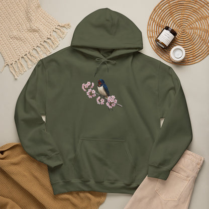 Barn Swallow on a Branch with Cherry Blossoms Hoodie Bird Lover & Bird Watcher | Unisex Sweater | Gift for Bird Lovers