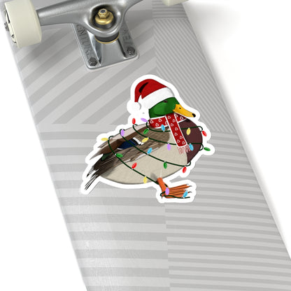 Mallard with Fairy Lights Santa Claus Hat and Scarf Christmas Bird Sticker