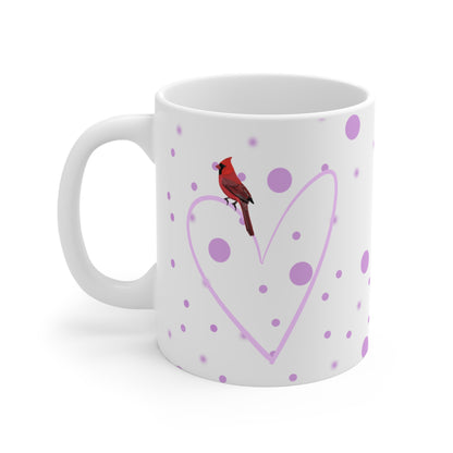 Cardinal Valentine's Day Bird Mug 11oz Pink Heart