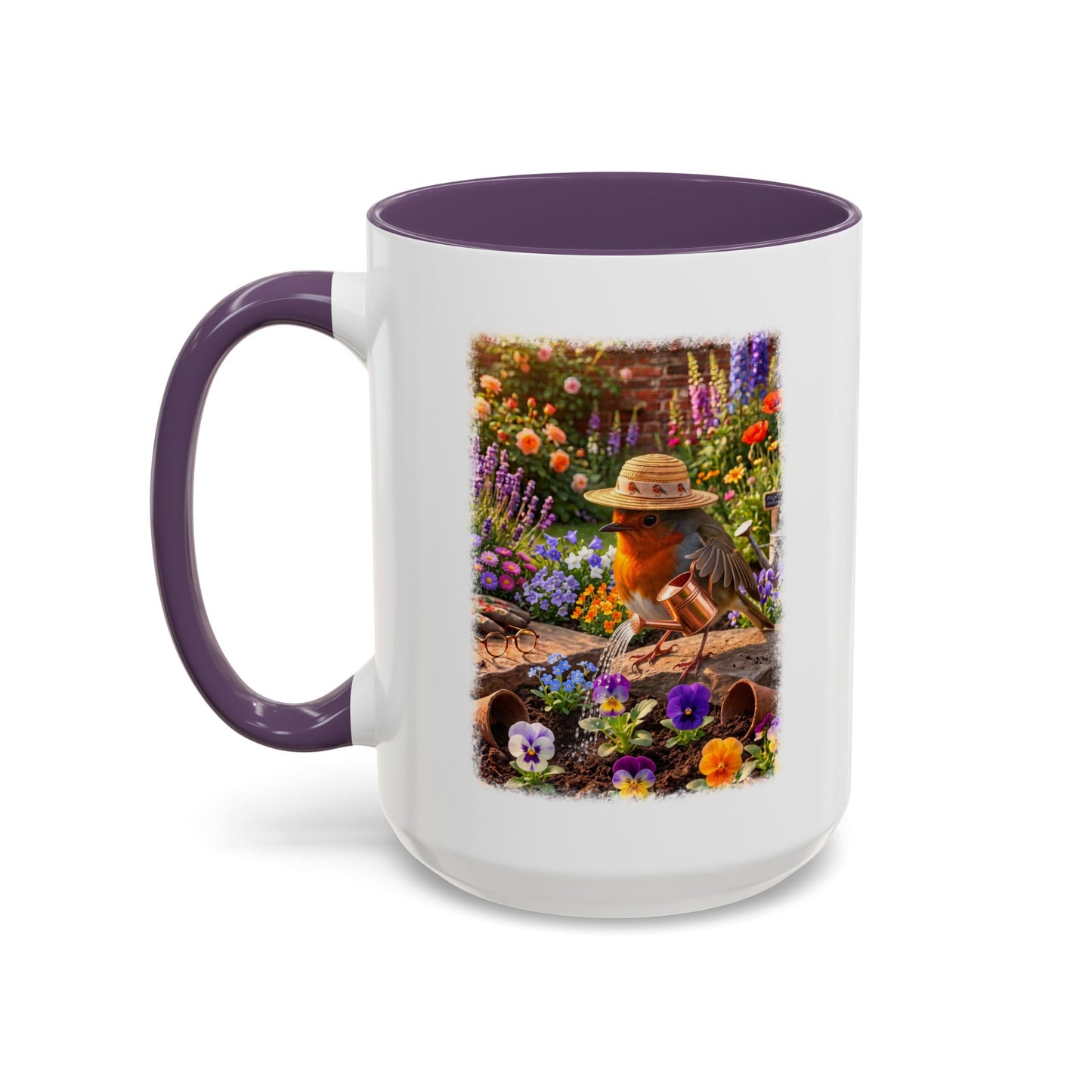 Robin Rosi Watering Flowers Mug for Bird Lovers