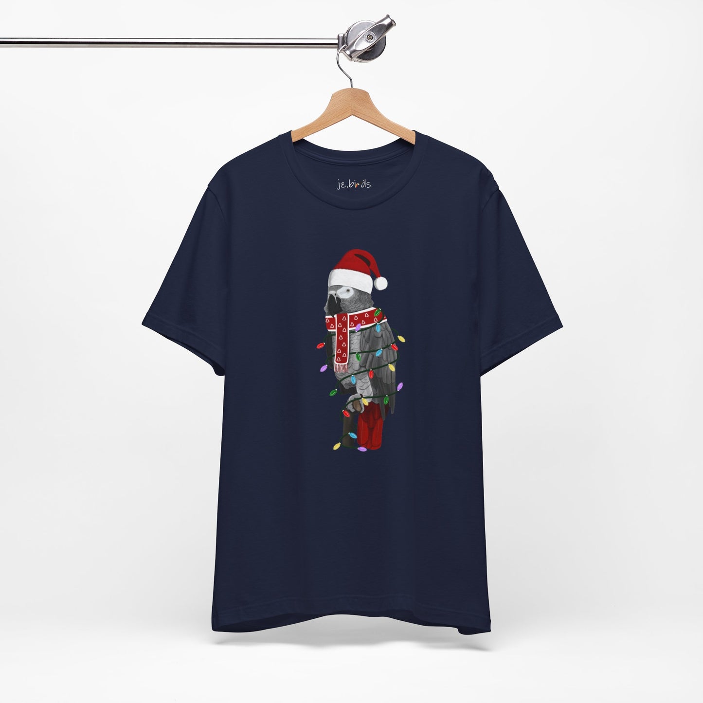 Grey Parrot with Fairy Lights Christmas Bird T-Shirt