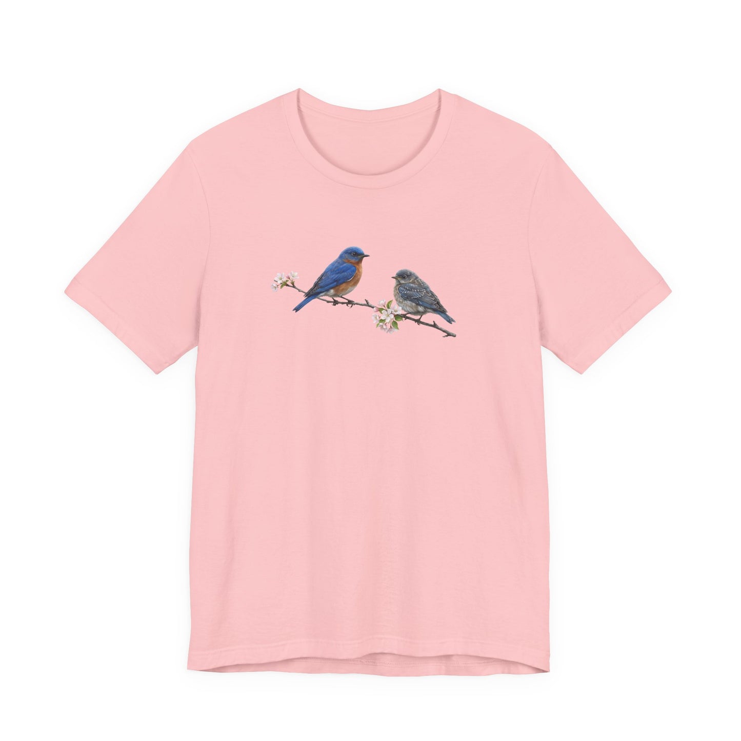 Eastern Bluebird & Fledgling T-Shirt | Spring Blossoms Unisex Graphic Tee