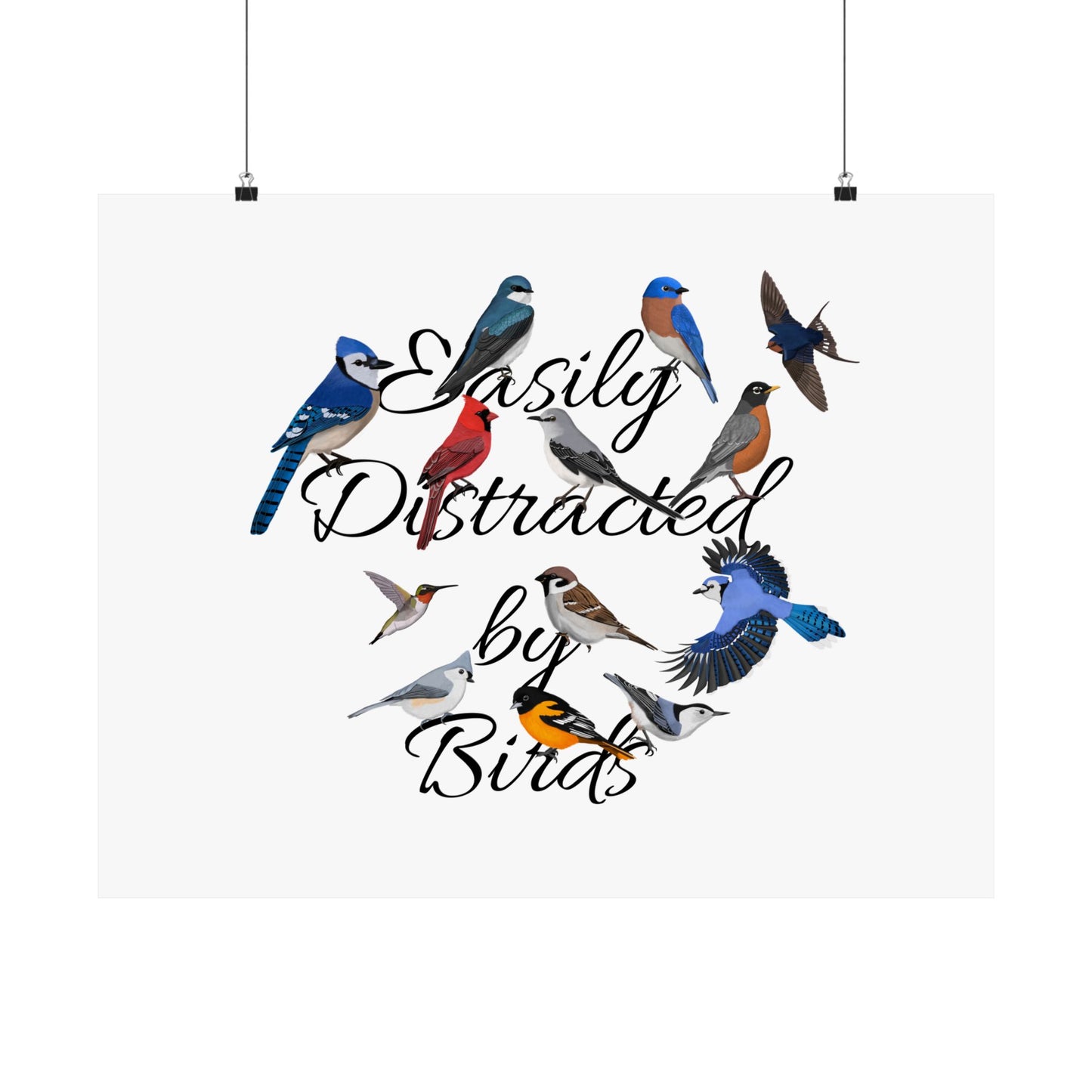 Easily Distracted by Birds Blue Jay Cardinal Bluebird Bird Birding Matte Poster