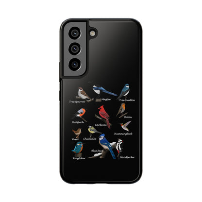 Garden Birds Blue Jay Cardinal Bullfinch Bird Art Tough Phone Case Black