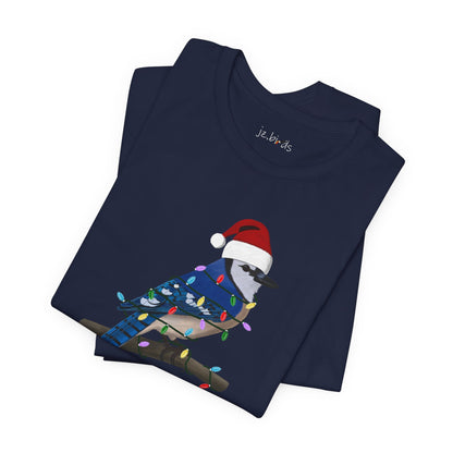 Blue Jay with Fairy Lights Christmas Bird T-Shirt