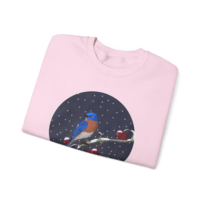 Bluebird on a Winter Branch Birdwatcher Christmas Bird Sweatshirt