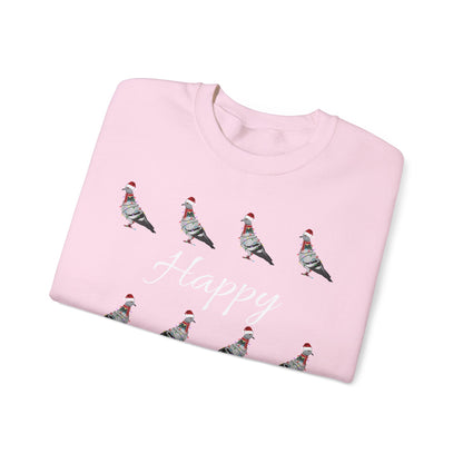 Pigeon as Santa with Hat Scarf and Fairy Lights Happy Holidays Birdwatcher Christmas Bird Sweatshirt