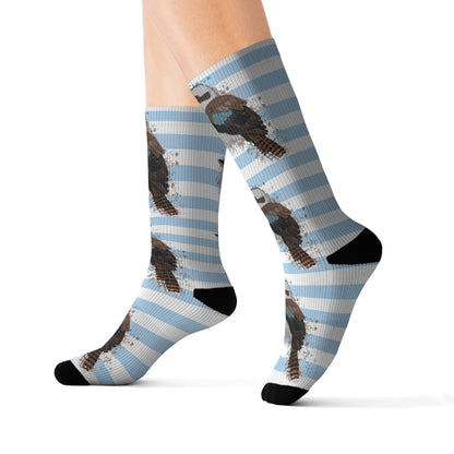 Kookaburra Bird Blue White Striped Socks