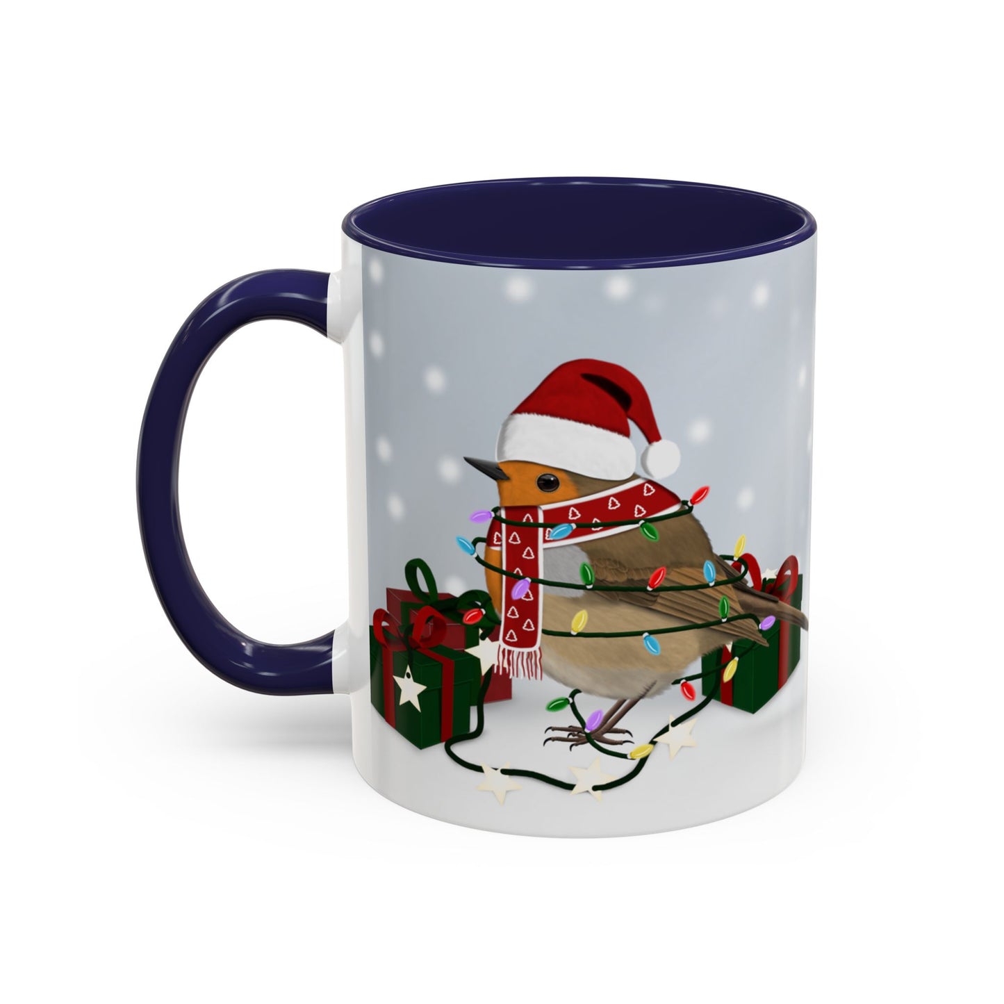 European Robin with Christmas Hat and Scarf Snow Bird Coffee Mug