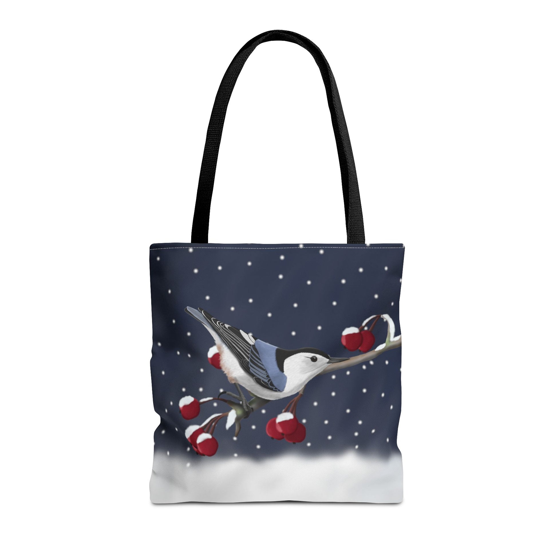 Nuthatch on a Winter Branch Christmas Bird Tote Bag 16"x16"