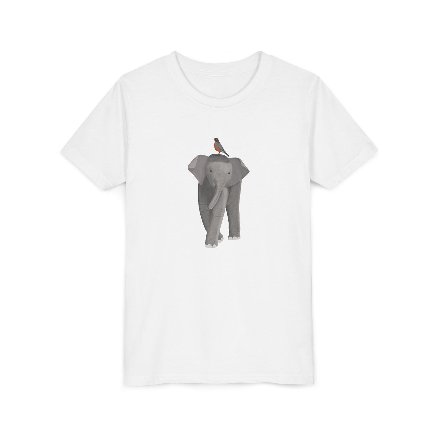 Elephant with American Robin Bird Youth T-Shirt