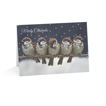 Tree Sparrows Bird Art Premium Christmas Card 7x5" | Double-Sided Matte Holiday Greeting