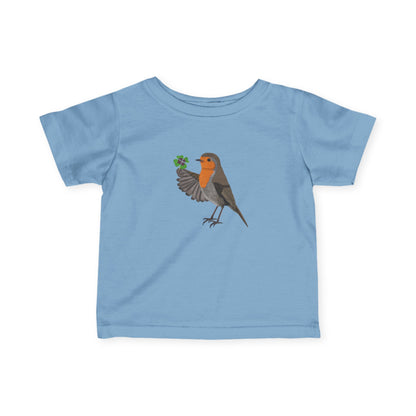 Süßes Rotkehlchen mit Glücksklee Vogel Tiermotiv T-Shirt für Babys und Kleinkinder