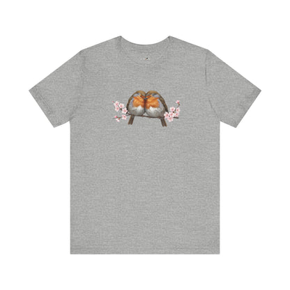 "Lovebirds" Robins T-Shirt – Floral Bird Lover Gift for Valentine's Day