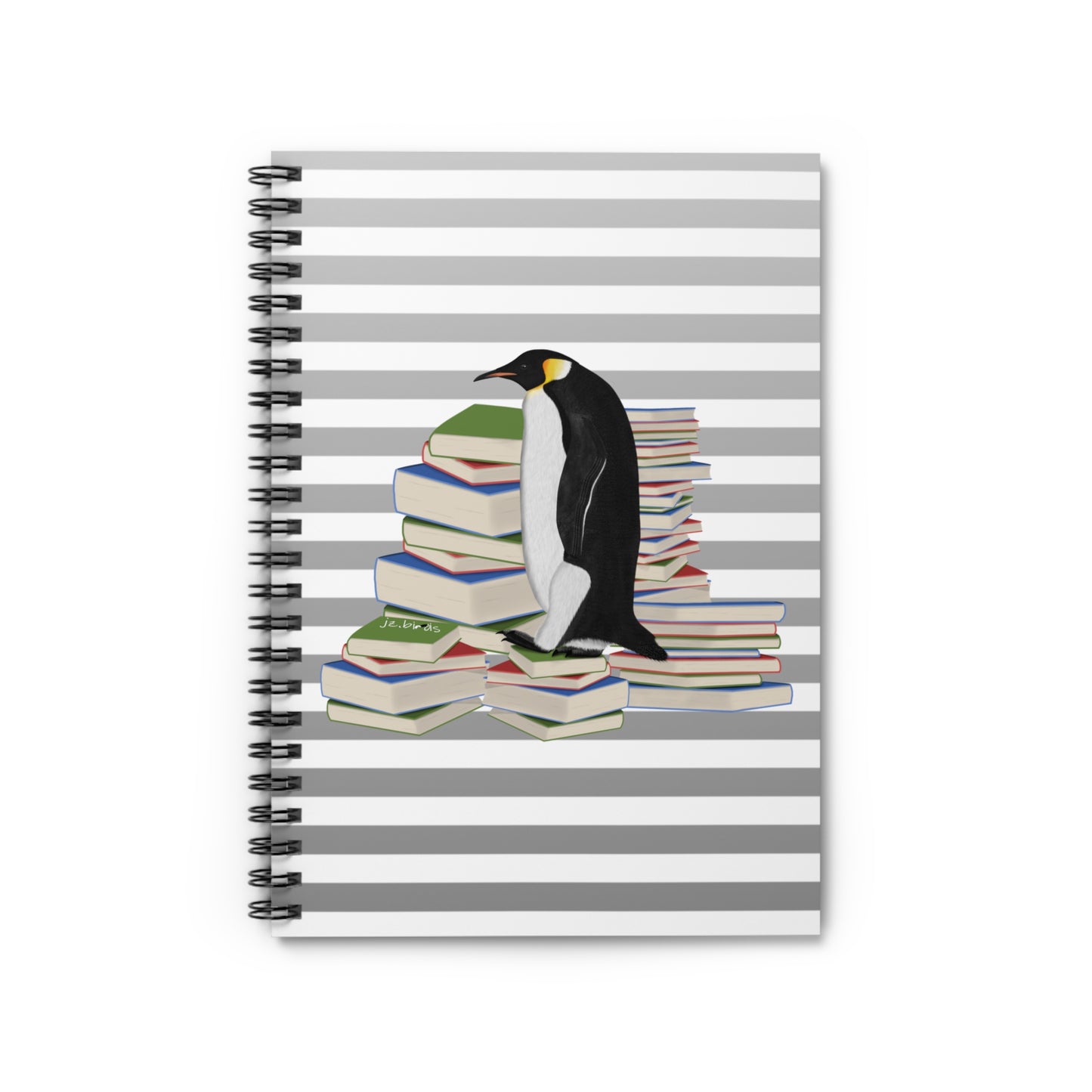 Penguin Bird with Books Birdlover Bookworm Spiral Notebook Ruled Line